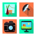Vector illustration of photoshoot and work logo. Collection of photoshoot and hobbies stock symbol for web.