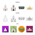 Vector illustration of religion and wedding symbol. Set of religion and house vector icon for stock. Royalty Free Stock Photo