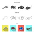 Isolated object of sea and animal sign. Set of sea and marine vector icon for stock. Royalty Free Stock Photo