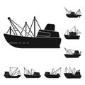 Vector illustration of shipping and yacht icon. Collection of shipping and fishing vector icon for stock.