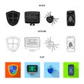Vector illustration of virus and secure icon. Set of virus and cyber stock vector illustration. Royalty Free Stock Photo