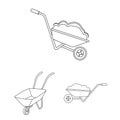 Isolated object of wheelbarrow and dirt logo. Collection of wheelbarrow and barrow stock symbol for web.