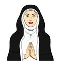 Isolated object on white background votaress, God sister prays. In black and white clothes. Theme of faith, woman raster