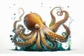 Isolated octopus, white background. Generative AI Royalty Free Stock Photo