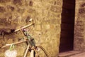 Isolated old bike with plants and flowers in the basket Royalty Free Stock Photo