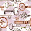 Isolated old key illustration element. Watercolor background illustration set. Seamless background pattern. Royalty Free Stock Photo