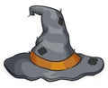 Isolated Old and Mended Wizard Hat with Band, Vector Illustration