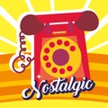 Isolated old telephone Nostalgic vibrant retro colored background Vector