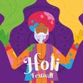 Isolated old wiseman character Holi festival poster Vector