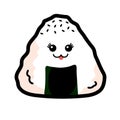 Isolated Onigiri or Japanese Rice Triangle on white background, Cute Onigri cartoon with face, black sesame seeds and seaweed