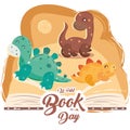 Isolated open biology book with dinosaur animals icons Vector