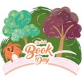 Isolated open biology book with trees and an animal icon Vector