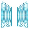 Isolated open blue iron gate fence vector