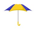 isolated open blue and yellow rain umbrella in cartoon style