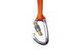 Isolated Open carabiner in an orange loop