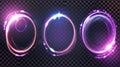 Isolated optical halo flares with neon light modern background. Circle lens ring with glitter 3D digital design. Radiant Royalty Free Stock Photo