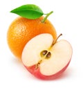 Isolated orange and half of red apple Royalty Free Stock Photo