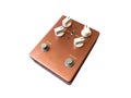 Isolated orange metallic overdrive stompbox electric guitar effect for studio and stage performed on white background