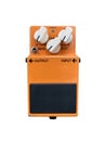 Isolated orange modifier classic overdrive stompbox electric guitar effect for studio and stage performed on white background