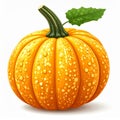 Isolated Orange Pumpkin with Droplets and Green Leaf on White Background Royalty Free Stock Photo