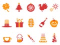 Orange red color holiday icons set