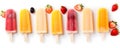 Isolated orange and strawberry popsicles on a plain white background. Concept Food Photography, Fruit Popsicles, White Background Royalty Free Stock Photo