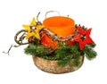 Isolated orange vase with christmas deco