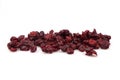 Isolated organic dried cherries on a white background