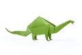 Isolated origami paper green dinosaur brontosaurus