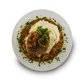 Isolated osso buco meal on white background.