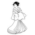 Isolated outline of a japanese geisha with traditional clothes