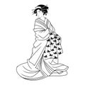 Isolated outline of a japanese geisha with traditional clothes