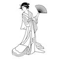 Isolated outline of a japanese geisha with traditional clothes