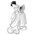 Isolated outline of a japanese geisha with traditional clothes