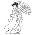 Isolated outline of a japanese geisha with traditional clothes