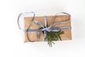 ISOLATED OVERHEAD RUSTIC HOMEMADE PRESENT BOX ON WHITE BACKGROUND. Royalty Free Stock Photo