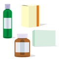 Isolated painkillers bottles and boxes