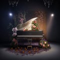 Piano covered in overgrown floral vines and buds. Ai generated.