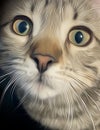 Isolated Painting of a Cute Adorable Tabby Kitten with Innocent Loving Eyes