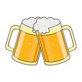 Isolated pair of beer mugs with foam icon Vector