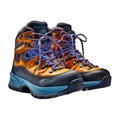 Isolated pair of modern leather colorful mountain boots