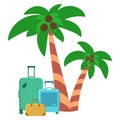 Isolated palm trees with suitcases