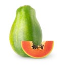 Isolated papaya. One fresh papaya fruit and a piece isolated on white background with clipping path. Royalty Free Stock Photo