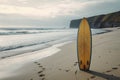 Isolated paradise Surfboard on an empty, serene, and wild beach Royalty Free Stock Photo