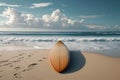 Isolated paradise Surfboard on an empty, serene, and wild beach Royalty Free Stock Photo