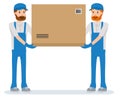 Isolated parcel movers delivering on white background. The warehouse workers.