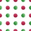 Isolated and pathed Christmas green and red watercolor painted dots in seamless pattern on white background Royalty Free Stock Photo