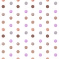 Isolated and pathed pastel pink purple violet watercolor painted dots in seamless pattern on white background Royalty Free Stock Photo