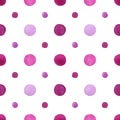 Isolated and pathed purple pink violet watercolor painted dots in seamless pattern on white background Royalty Free Stock Photo