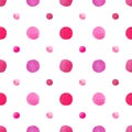 Isolated and pathed watercolor painted pink dot in seamless pattern on white background Royalty Free Stock Photo